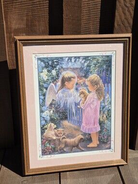 Vintage 90s Home Interiors Guardian Angel Framed Print